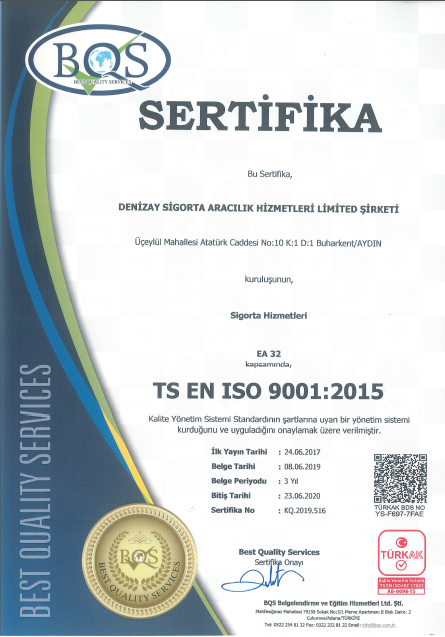 Denizay Sigorta | Sertifika - ISO 9001