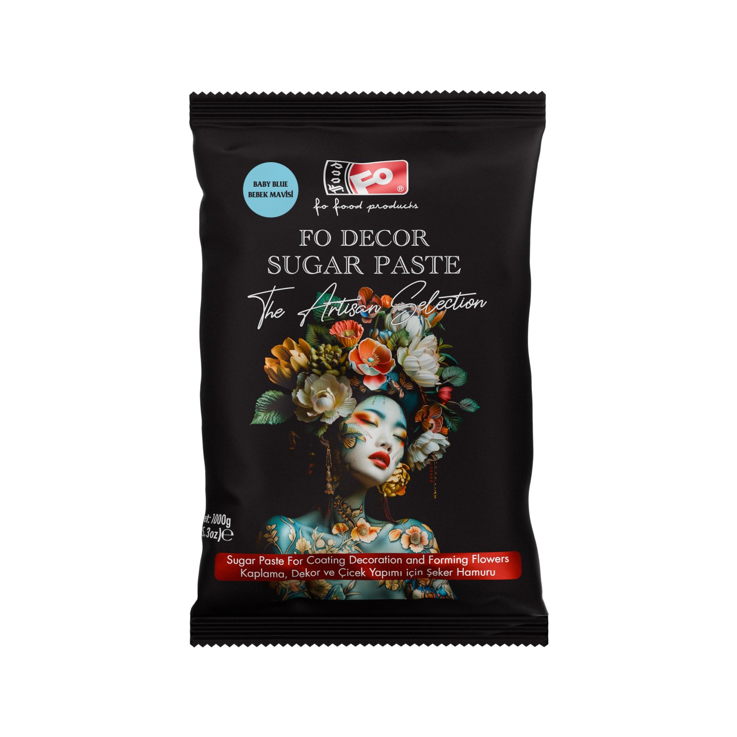 Özmer | FO - Pasta de Azúcar Azul Bebé para Recubrir, Decorar y Formar Flores 1Kg
