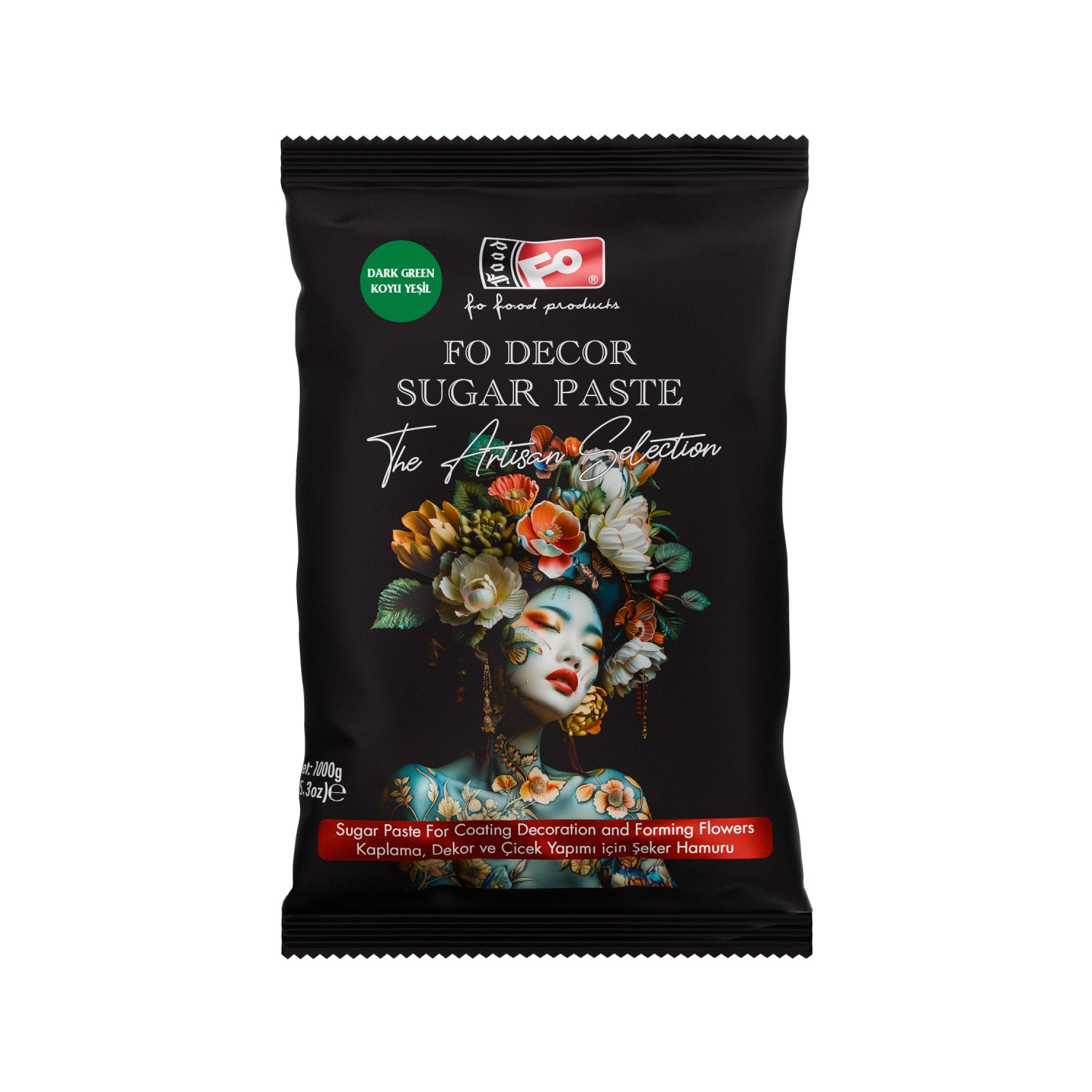 Özmer | FO - Pasta de Azúcar Verde Oscuro para Recubrir, Decorar y Formar Flores 1Kg