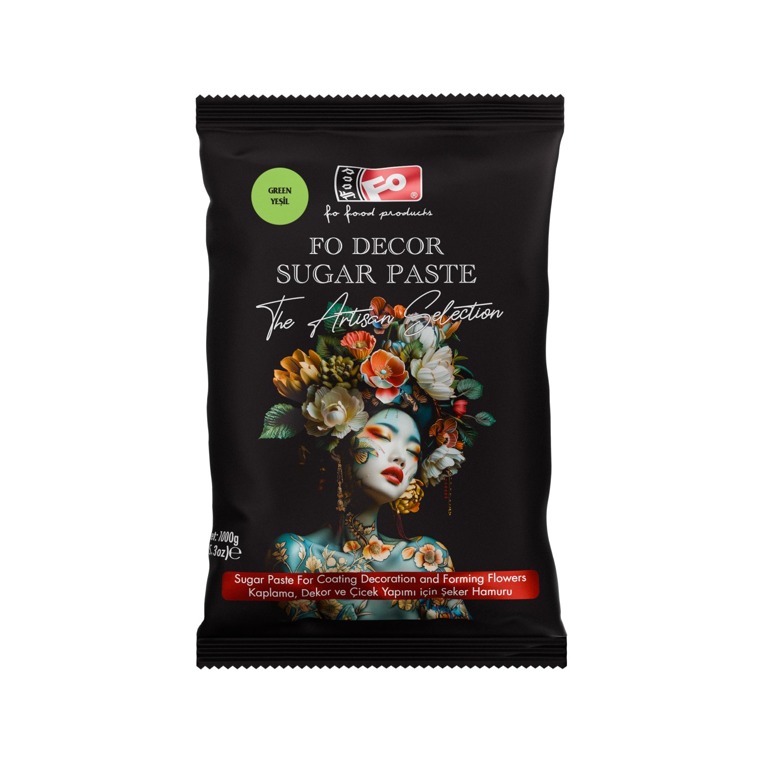 Özmer | FO - Pasta de Azúcar Verde para Recubrir, Decorar y Formar Flores 1Kg