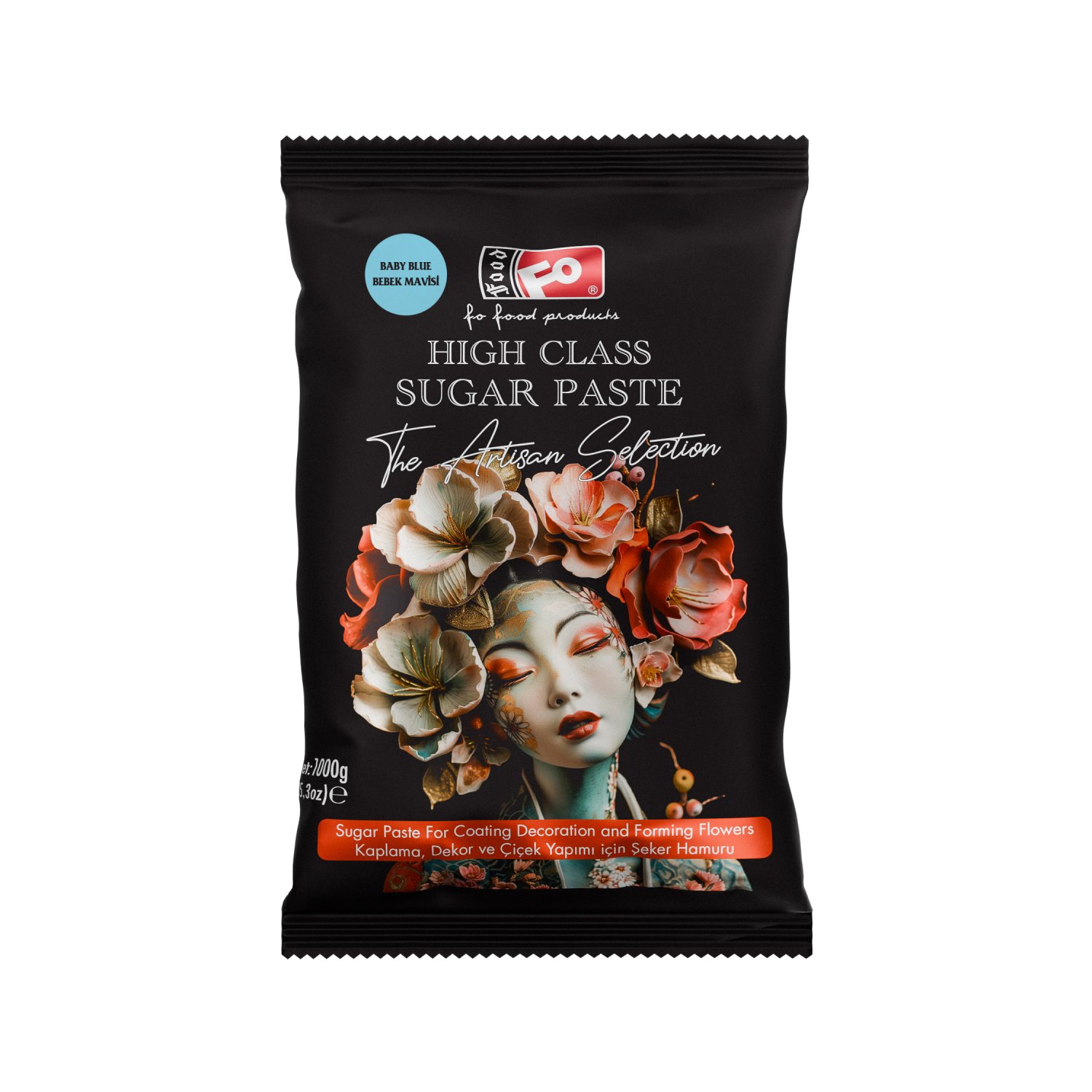 Özmer | FO - Pasta de Azúcar Azul Bebé de Alta Calidad para Recubrir, Decorar y Formar Flores 1 kg
