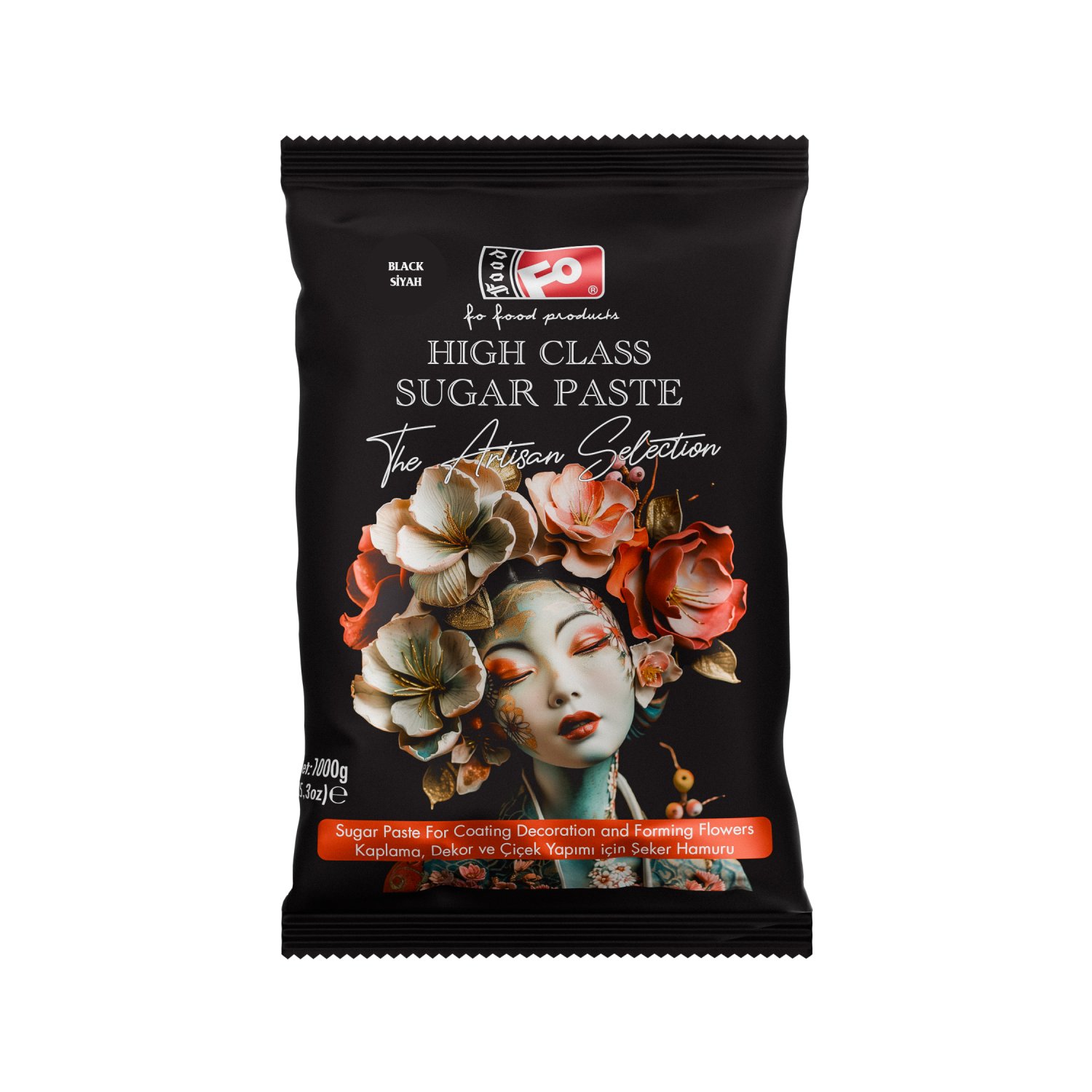 Özmer | FO - Pasta de Azúcar Negra de Alta Calidad para Recubrir, Decorar y Formar Flores 1 kg