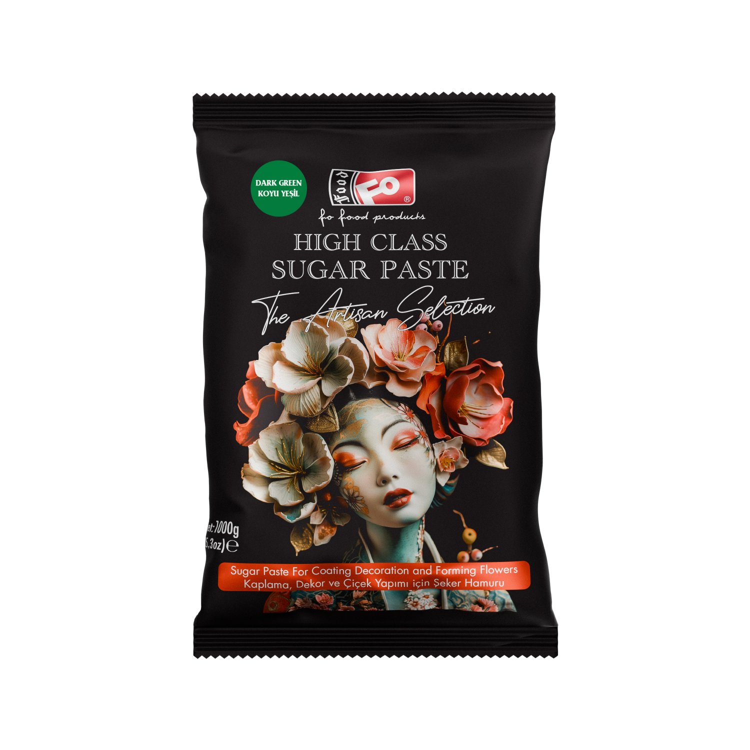 Özmer | FO - Pasta de Azúcar de Alta Calidad Verde Oscuro para Recubrir, Decorar y Formar Flores 1 kg