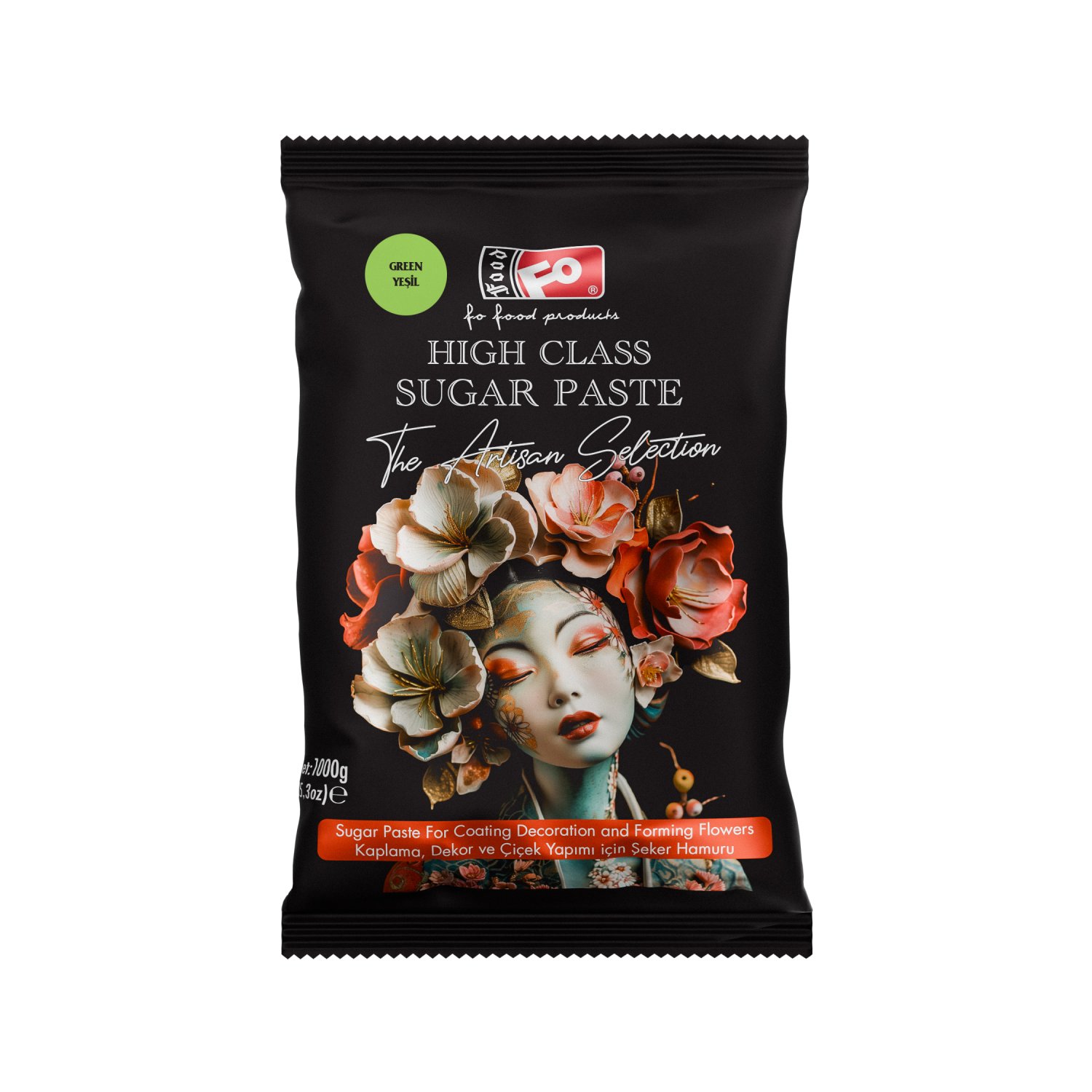 Özmer | FO - Pasta de Azúcar Verde de Alta Calidad para Recubrir, Decorar y Formar Flores 1 kg