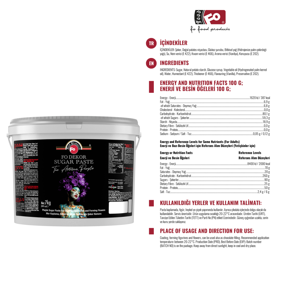 Özmer | Pâte à sucre pour couverture, décoration et fleurs Fodekor violet 7 kg