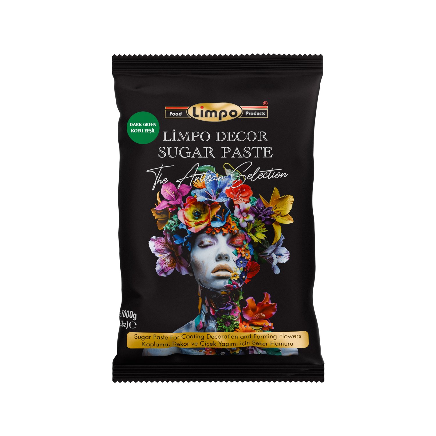 Özmer | LİMPO - Koyu Yeşil Kaplama, Dekor ve Çiçek Yapımı için Şeker Hamuru 1 kg