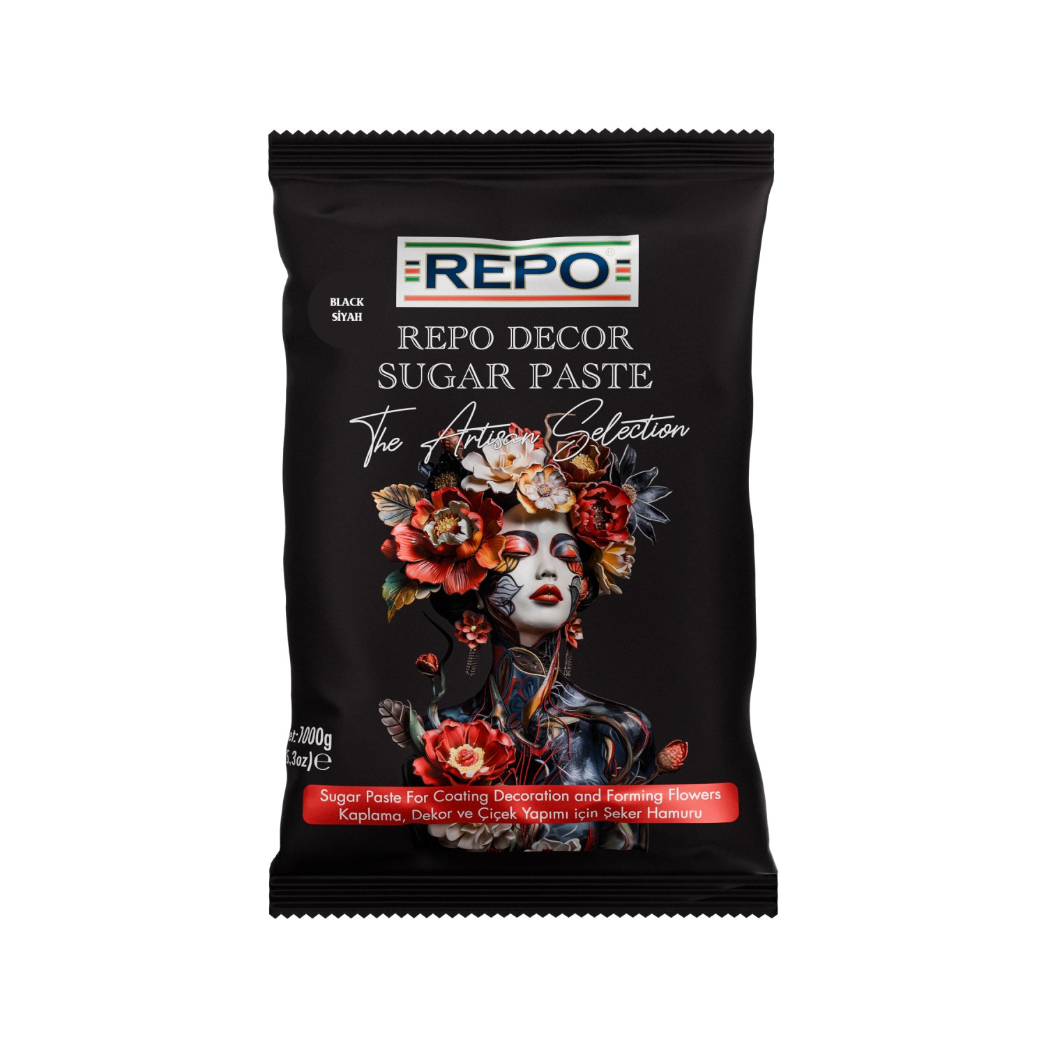 Özmer | REPO - Siyah Kaplama, Dekor ve Çiçek Yapımı için Şeker Hamuru 1kg